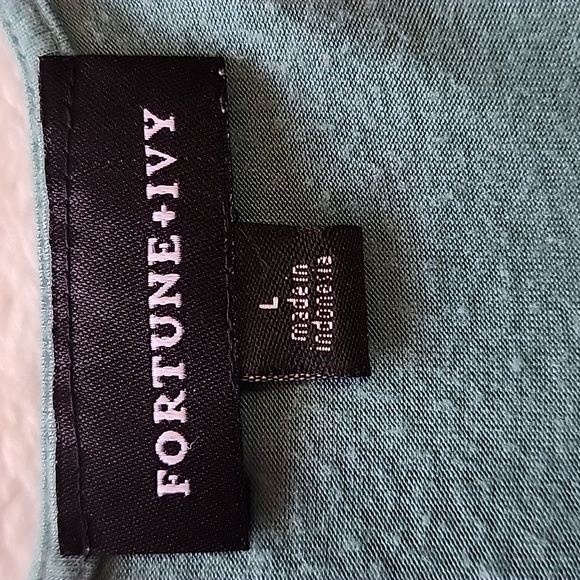 Women's Fortune + Ivy Bendry Mixed Material Tie Front Blouse, Green, Large, EUC - Picture 4 of 8